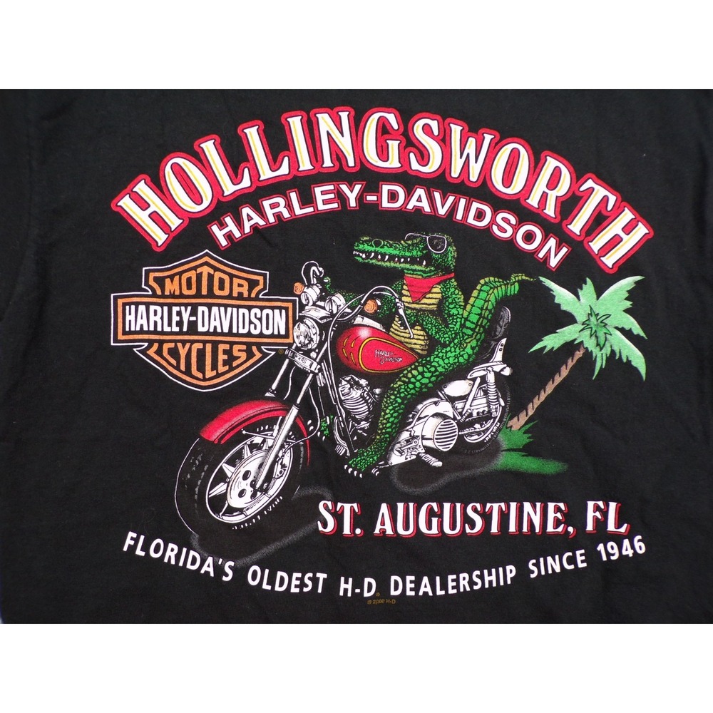 Harley Davidson HOLLINGSWORTH HD St Augustine FL Gator T Shirt Vintage USA Med